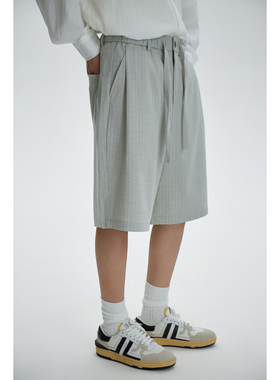 miracleweed男士垂感西裤条纹面料宽松阔腿百搭休闲夏短裤五分裤