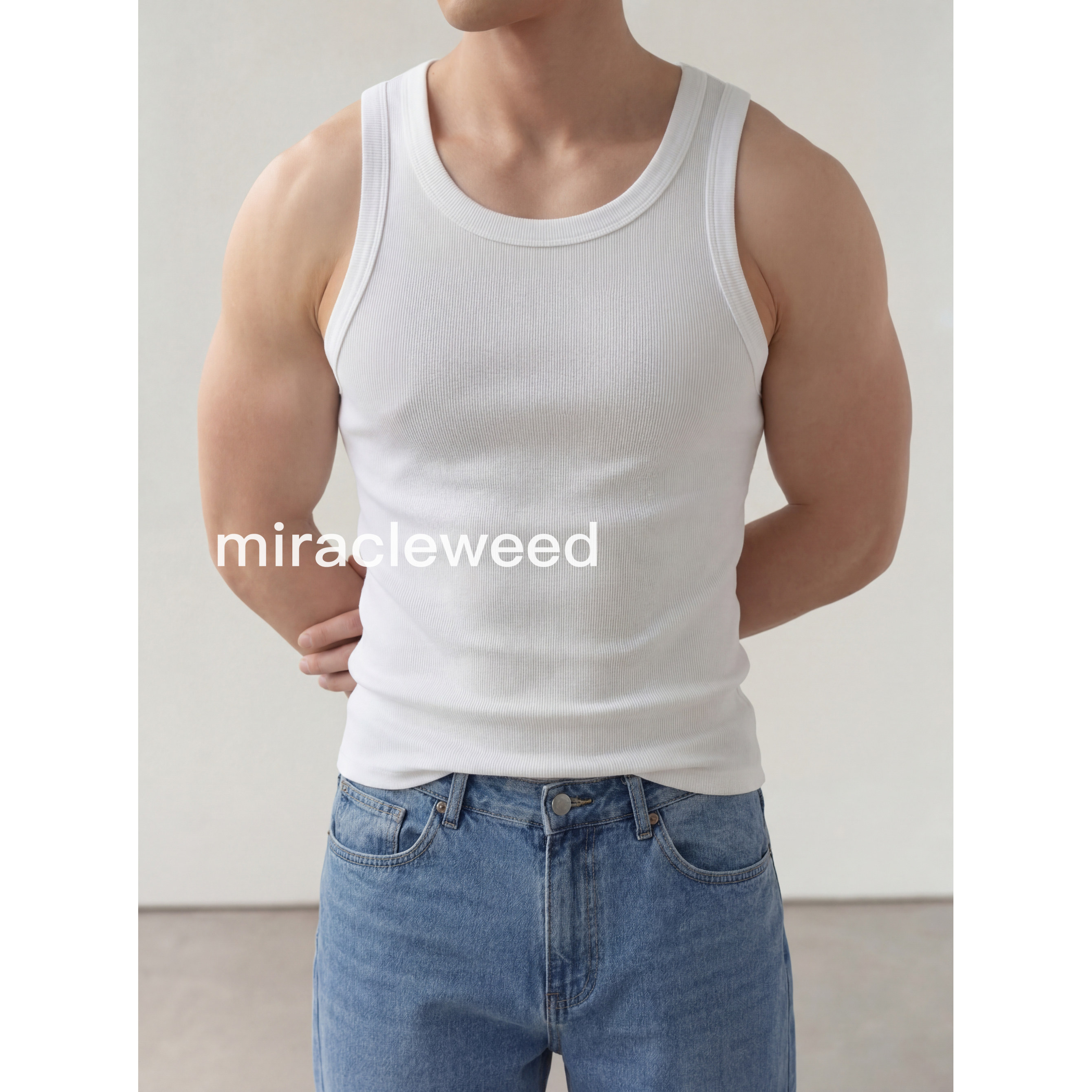夯货凉感宽坑条高弹力修身薄款健身运动内搭基础款大包边工字背心