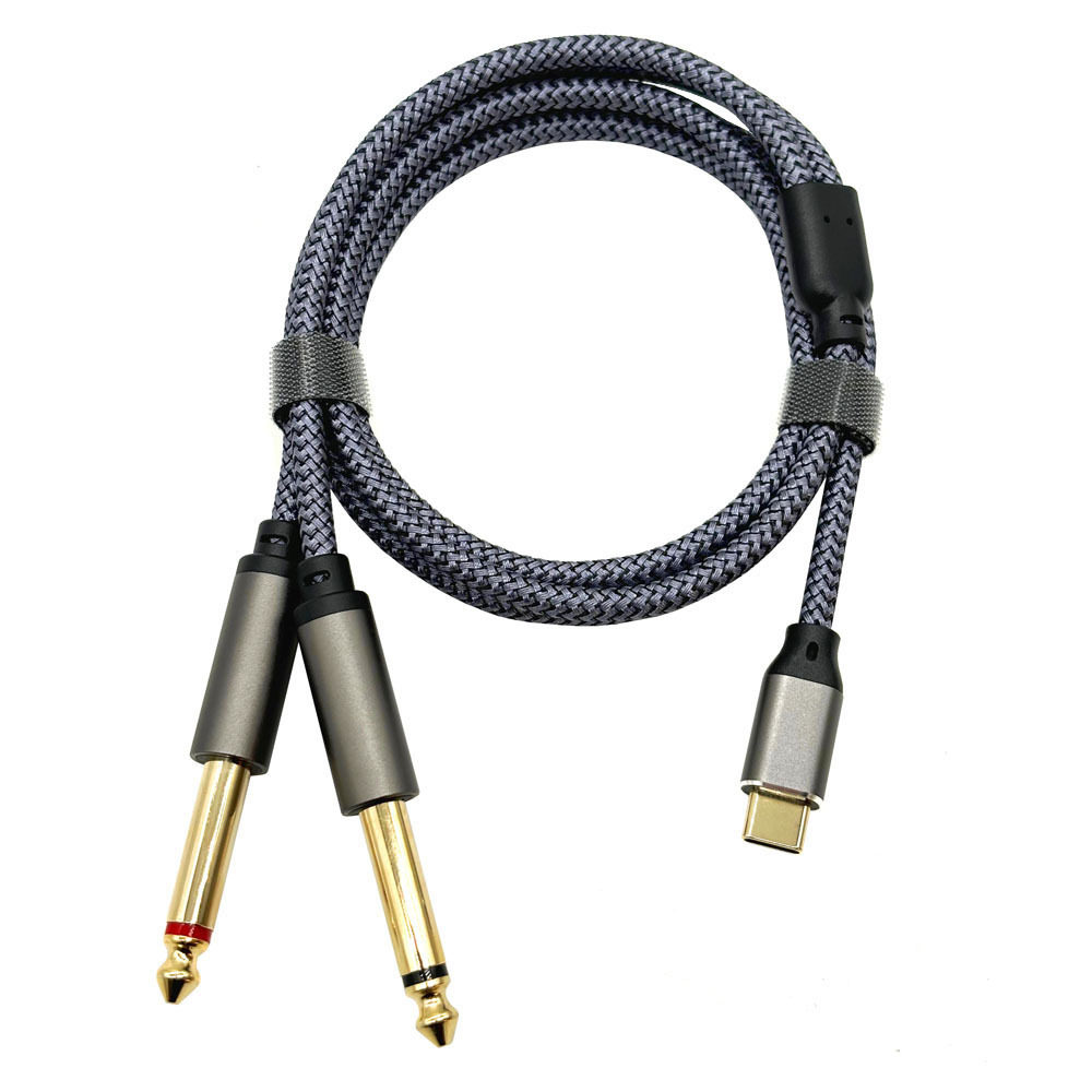 USB C 头解码芯片TYPE-C公头转双6.35大二芯调音台功放音箱连接线