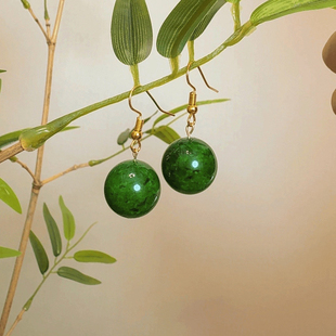小众设计感新款百搭中式国风纹路绿珠耳环气质耳饰