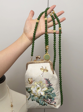 春季新款新中式国风手工刺绣花斜挎链条手机包女包一款多带可拆卸