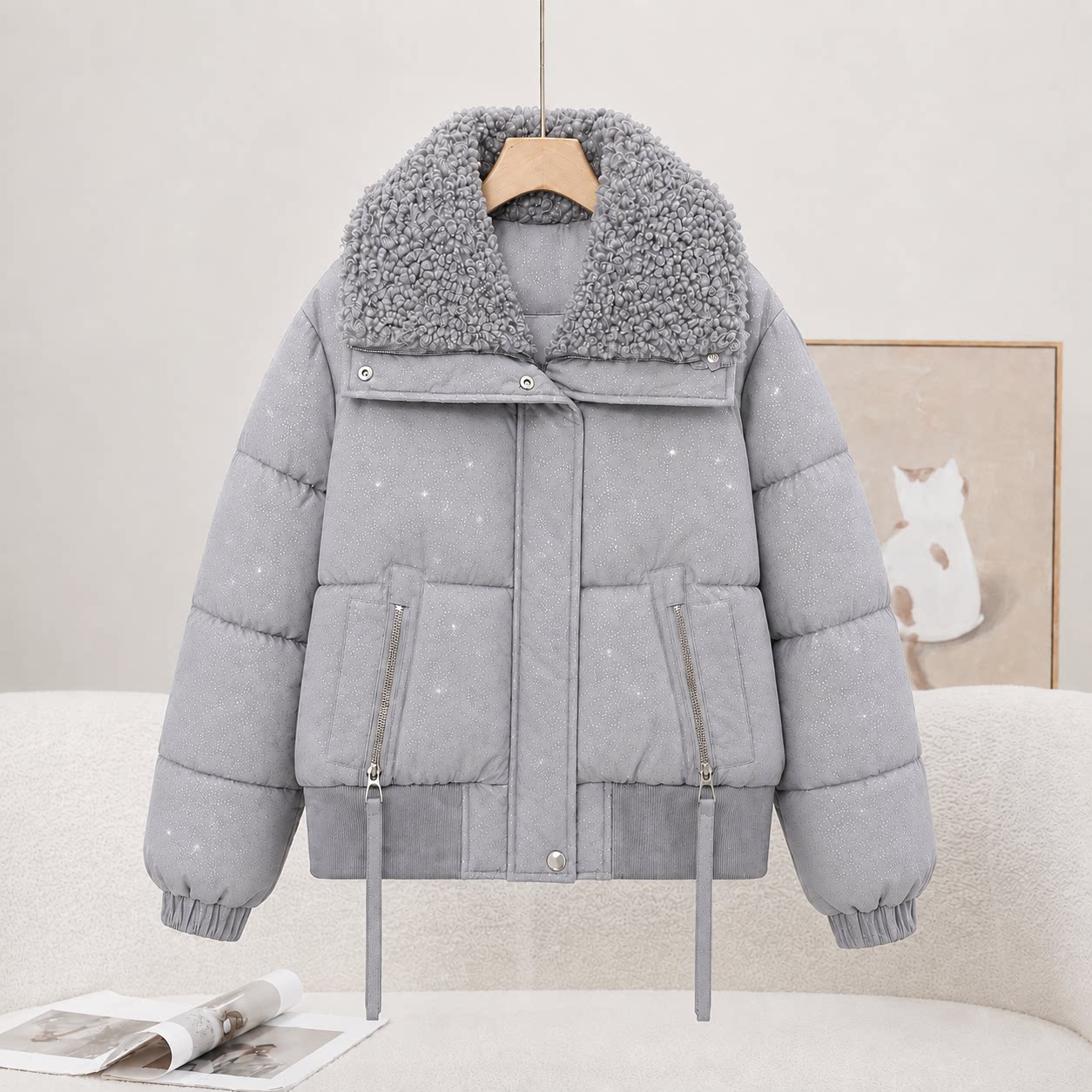 棉服女冬季新款翻领新款显瘦短款大码棉衣外套女保暖宽松棉服棉袄
