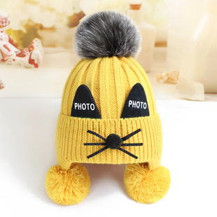 儿童帽子秋冬0-10岁宝宝毛线帽婴儿护耳帽男女童加绒帽子保暖帽子