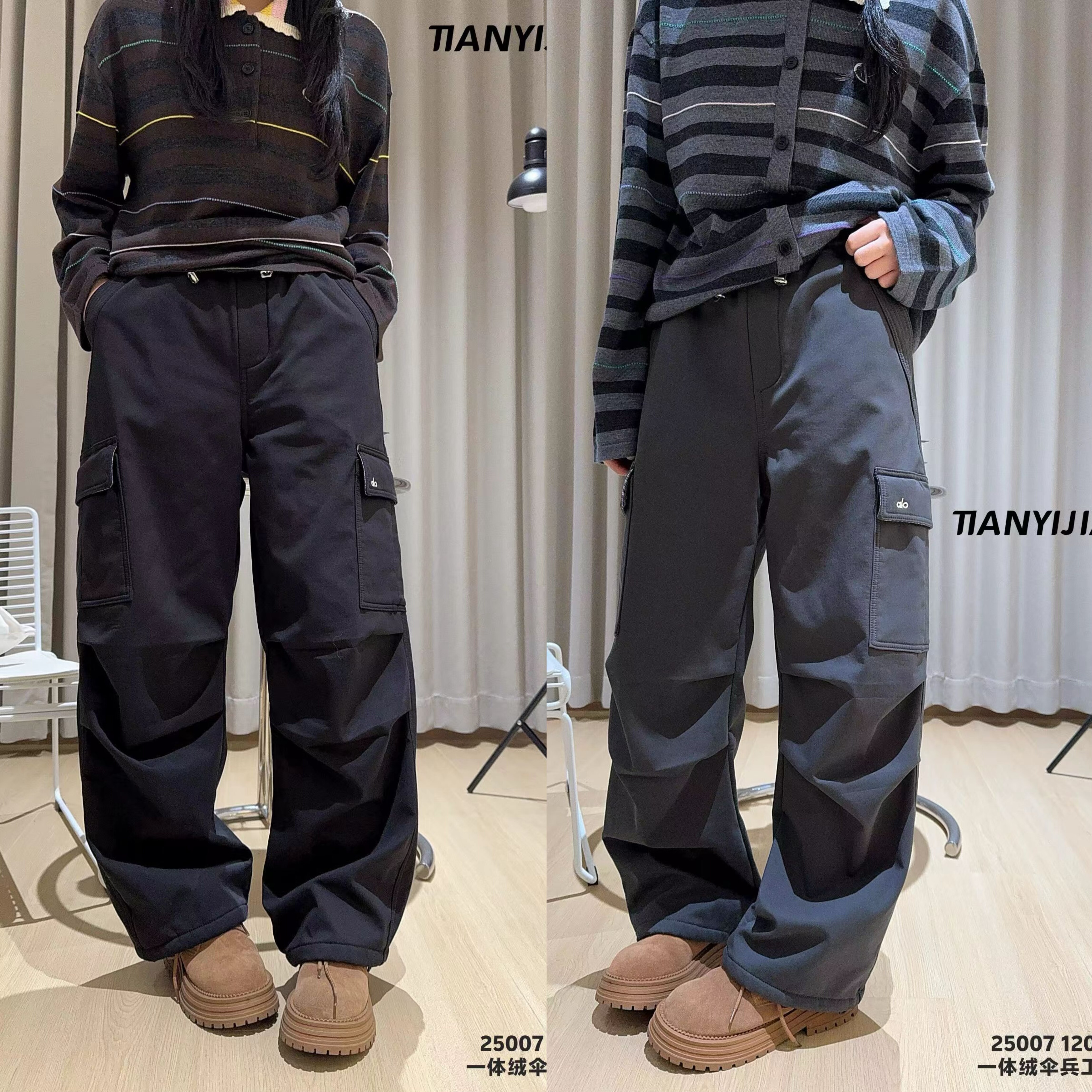 天依角2025冬新款男女童韩版加厚一体绒伞兵工装裤中大童加绒洋气