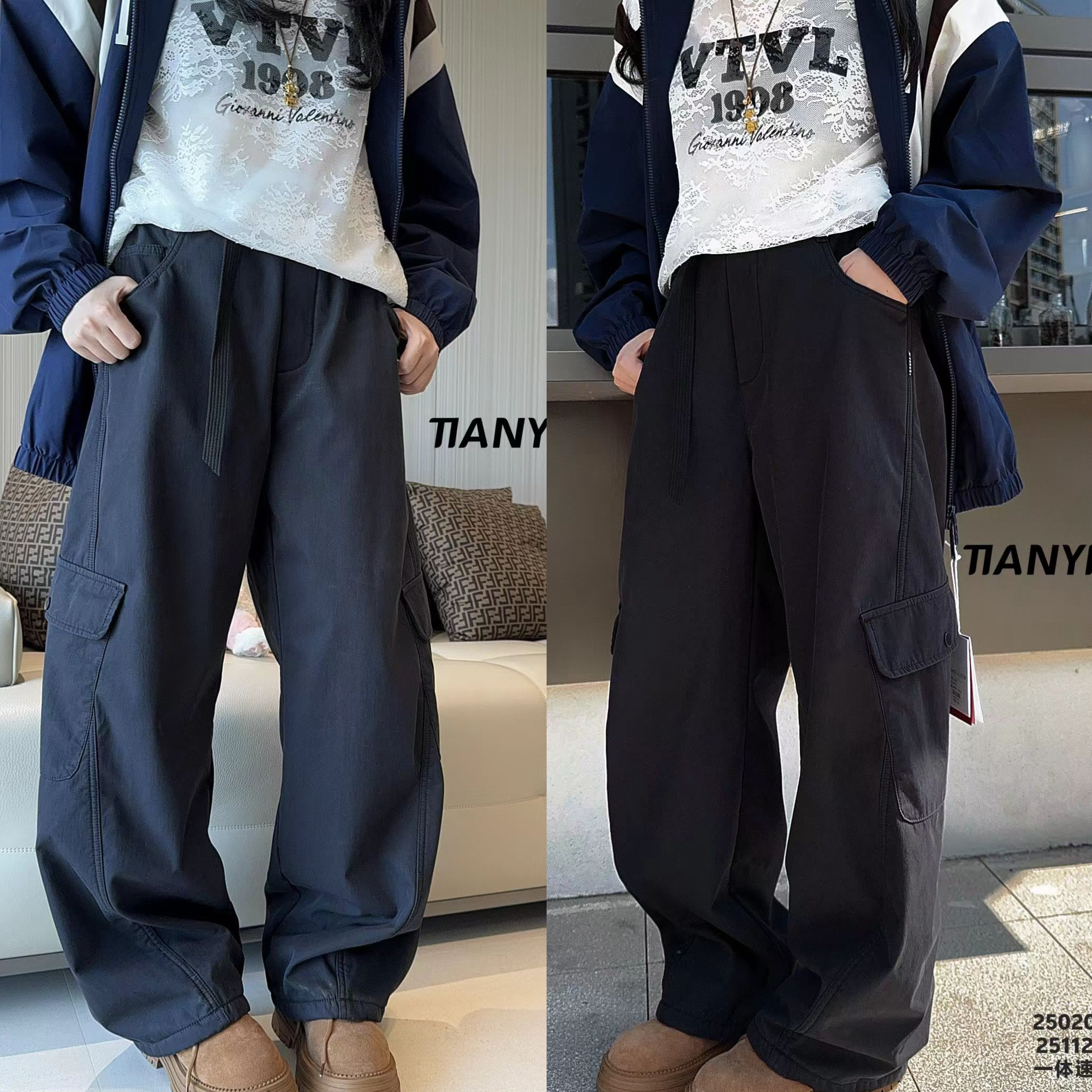 天依角2025冬新款25112一体加绒工装裤中大童男女童中性亲子25020