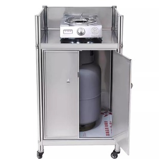 带柜门煤气罐置物架可移动不锈钢灶台架简易煤气罐架带轮子可上锁