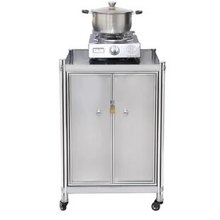 不锈钢煤气罐置物架带围挡带柜门简易灶台架防风带轮子可移动两层