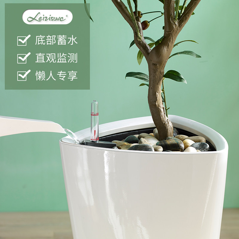 北欧创意三角形高端自吸水懒人花盆酒店客厅落地高筒盆虎皮兰花器