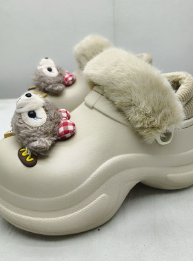 百舒棉拖鞋5038冬季全包女士保暖加厚防寒外穿卡通增高厚底防水拖