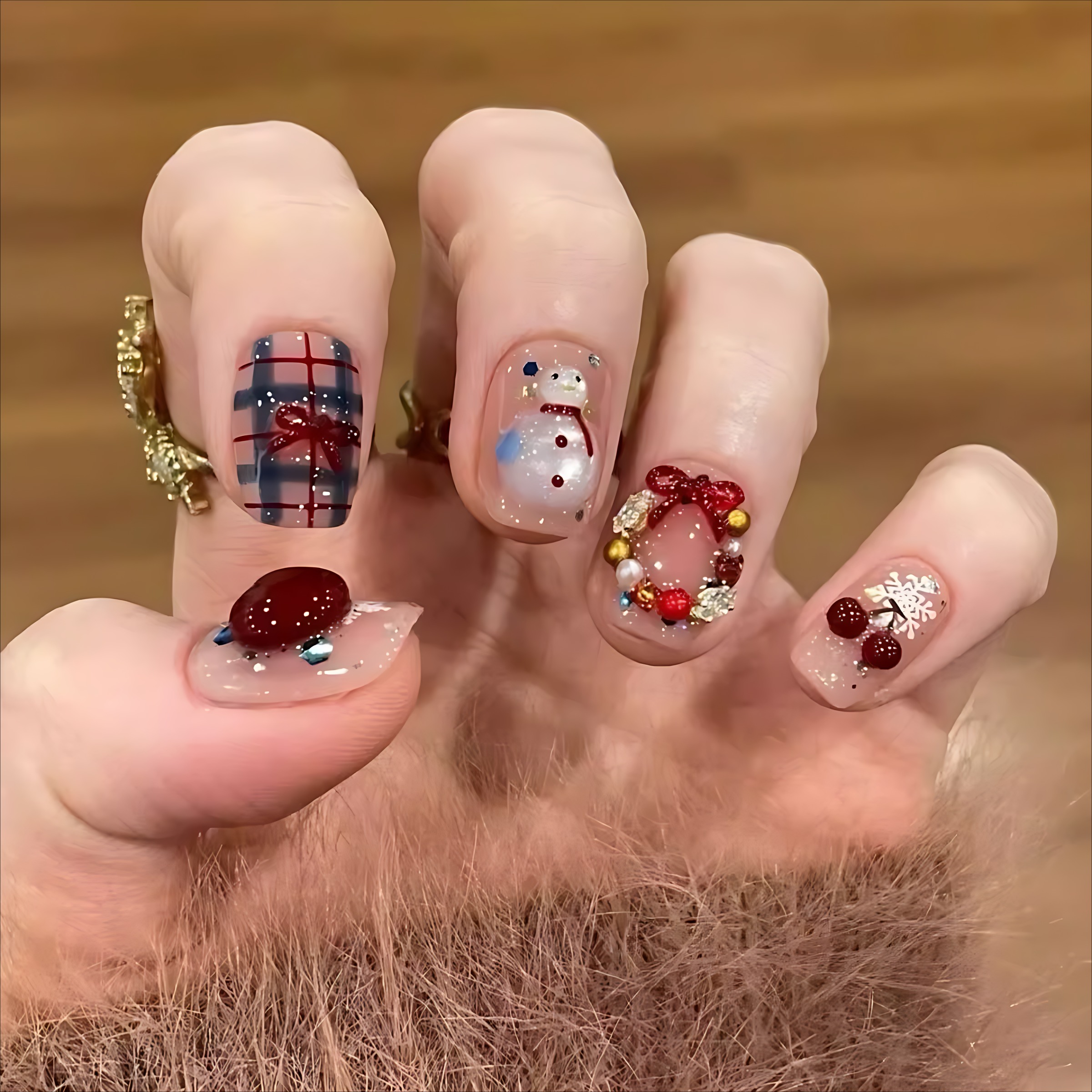 圣诞氛围感纯手工穿戴美甲