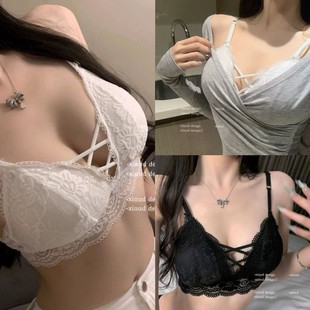 内搭纯欲蕾丝抹胸花边聚拢镂空内衣吊带文胸性感交叉美背裹胸打底