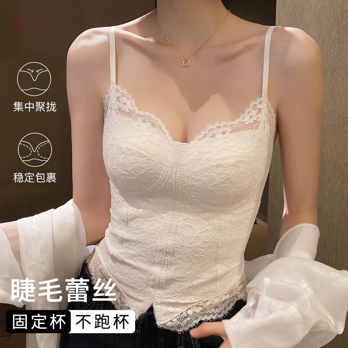 纯欲蕾丝吊带背心女美背内衣带胸垫一体新款上衣内搭可外穿打底衫