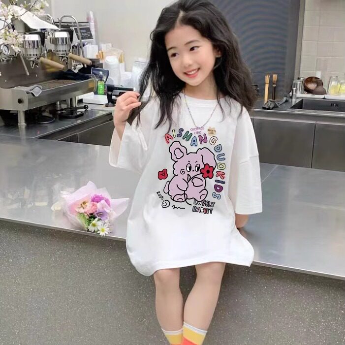 女童短袖t恤夏季2025新款大童女孩韩系宽版上衣儿童夏装薄款衣服