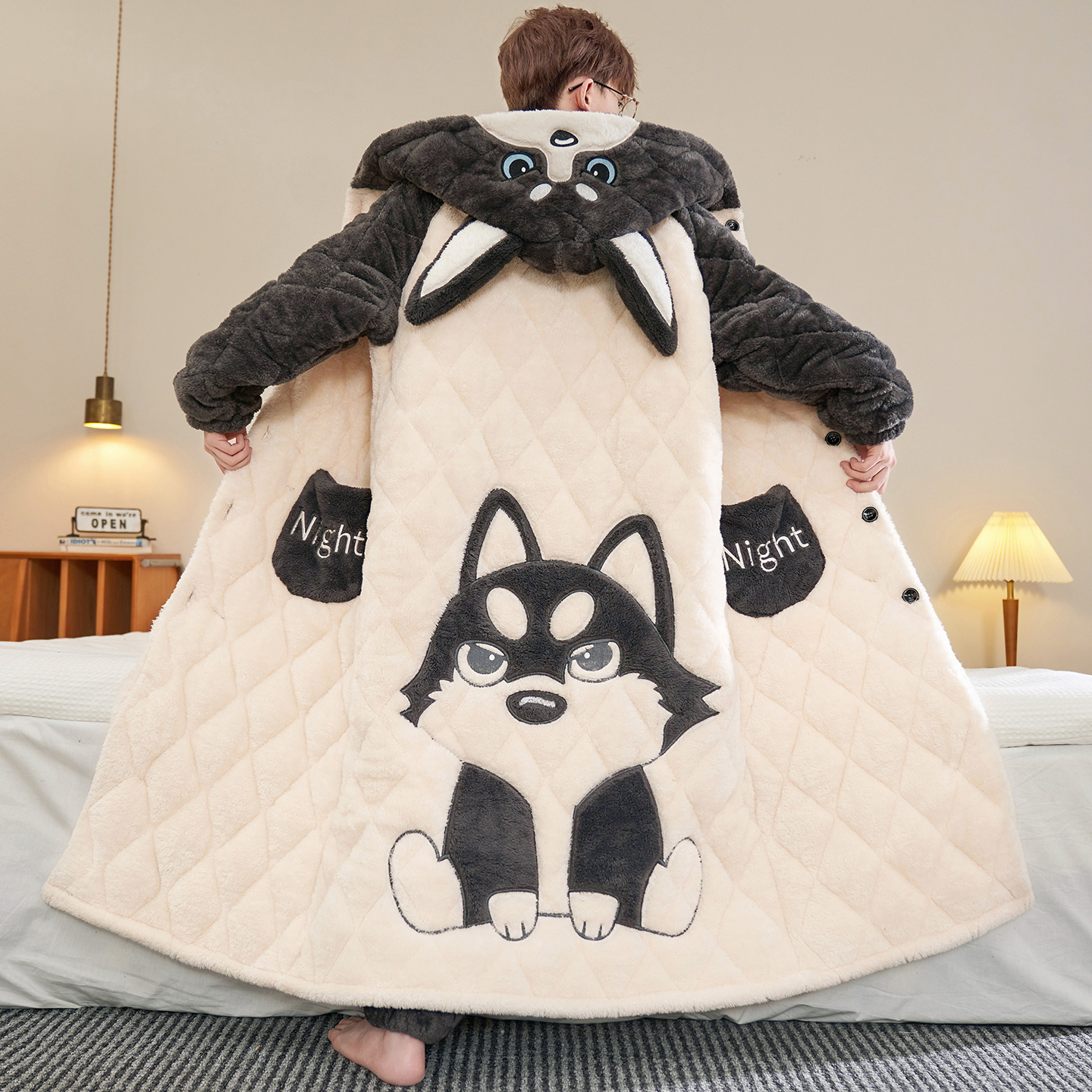 男士冬季珊瑚绒加绒加厚睡衣