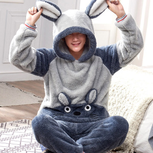 男士睡衣冬季珊瑚绒长袖加厚卡通青少年冬天法兰绒保暖家居服套装