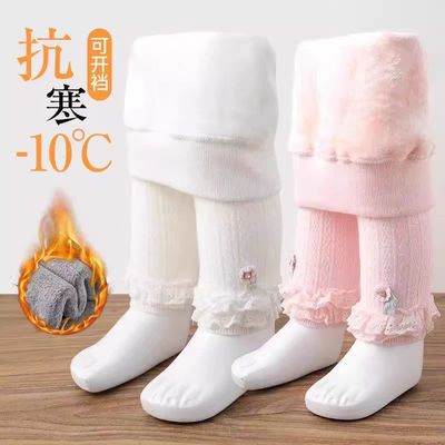 女童打底裤秋冬加厚加绒婴儿九分裤袜白色外穿冬季保暖宝宝连裤袜