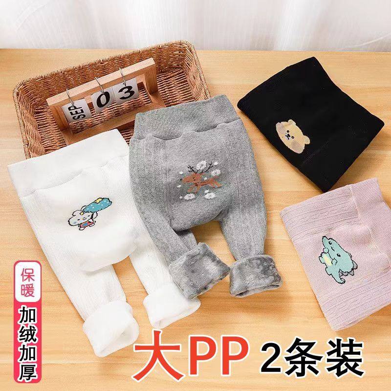 女童打底裤秋冬季加绒加厚款白色中童女宝宝九分长裤子儿童连裤袜