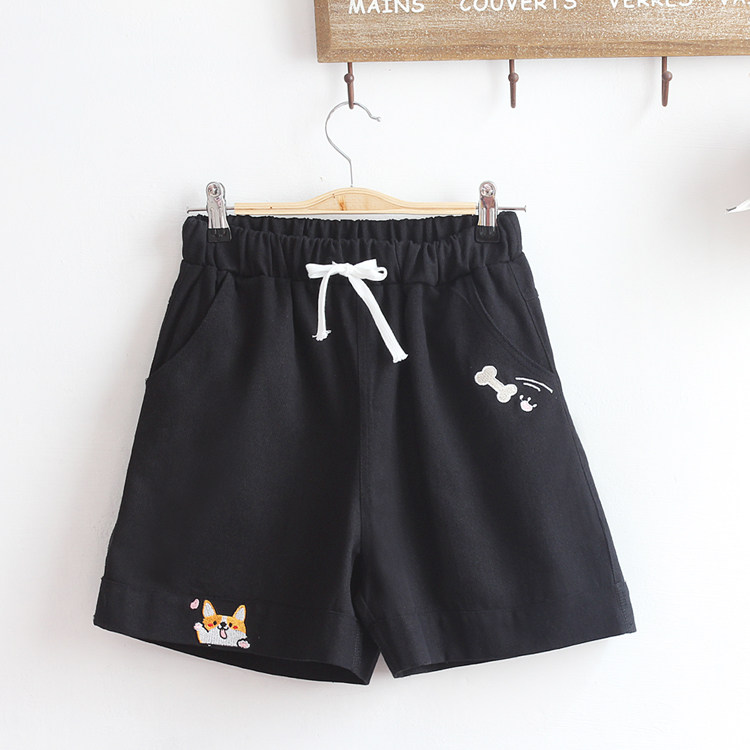可爱日系软妹14 15岁中学生宽松夏季休闲裤 狗狗骨头刺绣系带短裤,女装/女士精品,休闲裤,淘宝优惠券,粉丝福利购,淘宝优惠卷