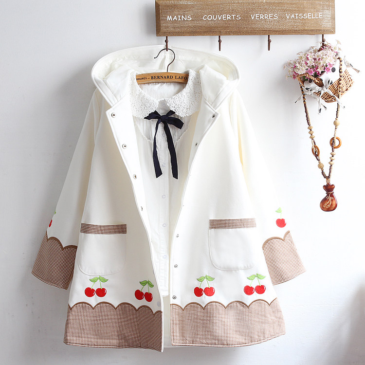 日系软妹中长款大衣 2019冬装新款 波浪樱桃刺绣宽松连帽毛呢外套在类目 女装/女士精品, 毛呢外套中 - 来自Buy2taobao.com提供专业的淘宝代购服务