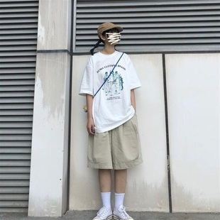 过膝短裤 裤 大码 bf风街头男女工装 宽松百搭休闲阔腿五分裤 日系新款