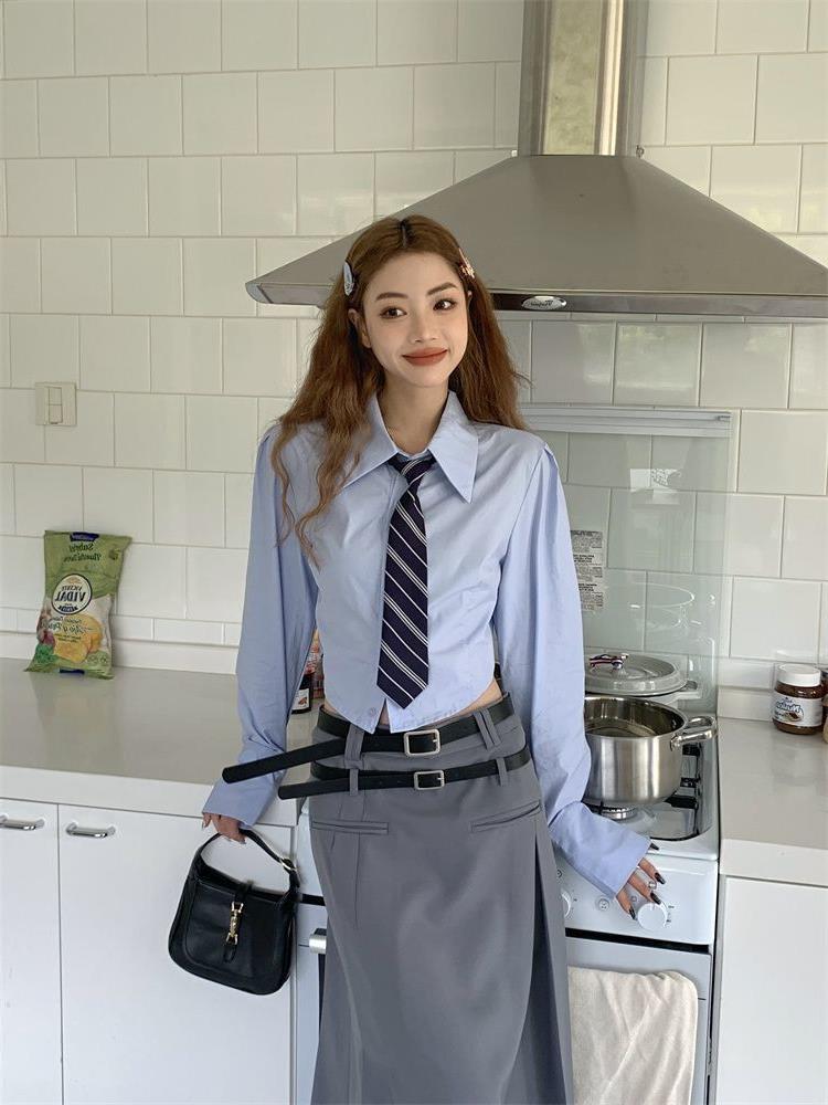 常规单排多扣学院风长袖宽松衬衣