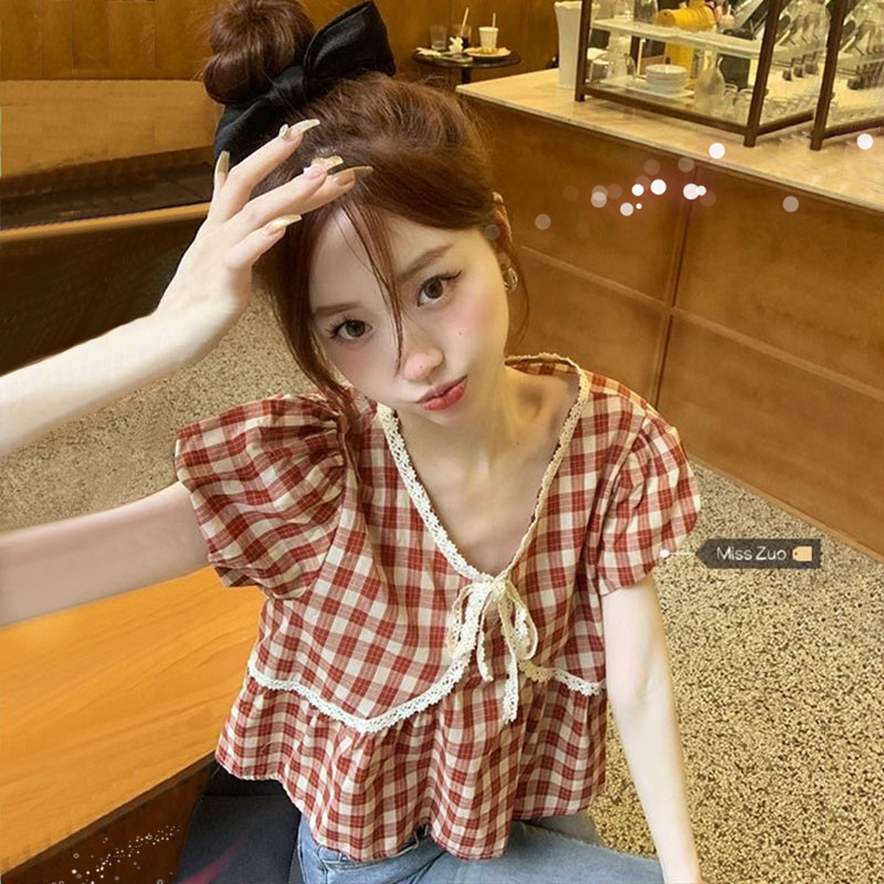 红色格子衬衫女款夏季短