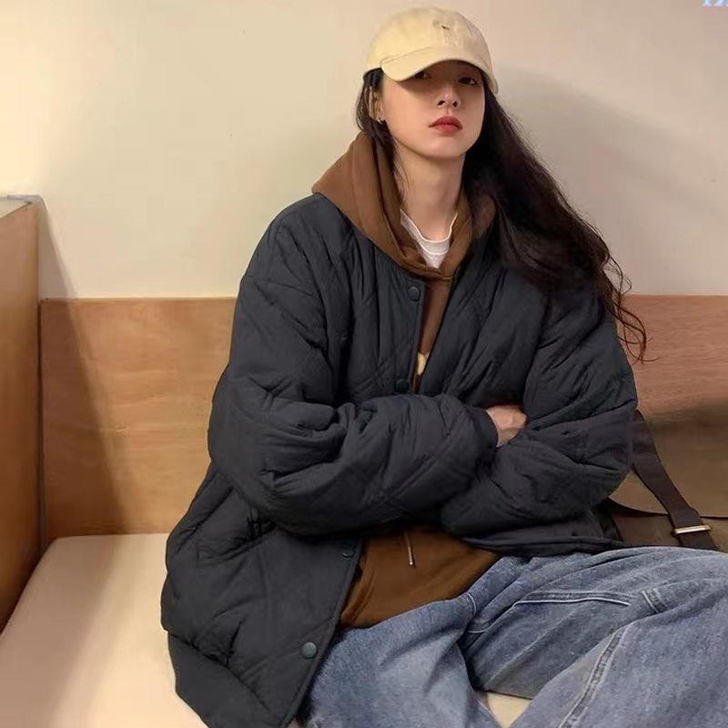 棉衣外套常规款宽松菱格夹棒球服