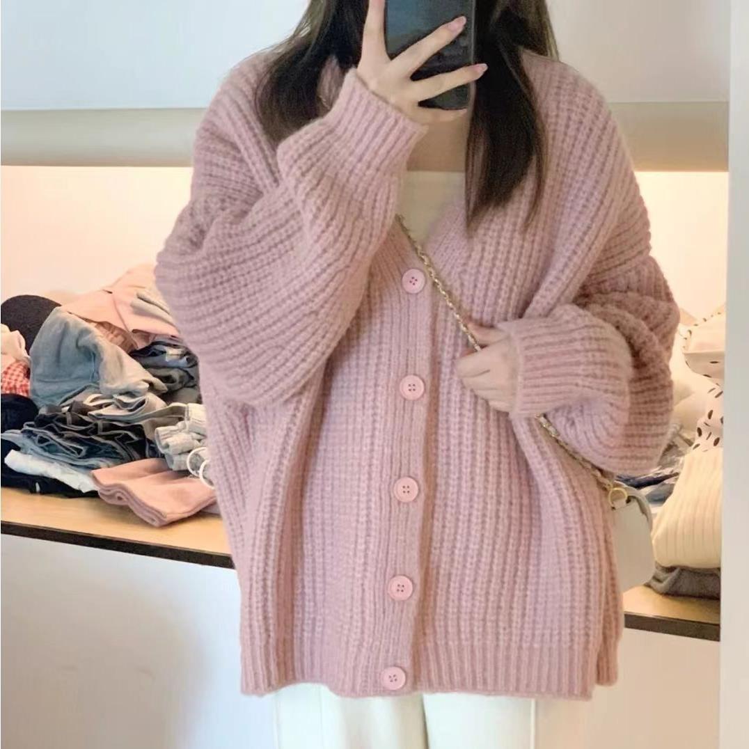 慵懒风甜美宽松网红粗针针织衫潮