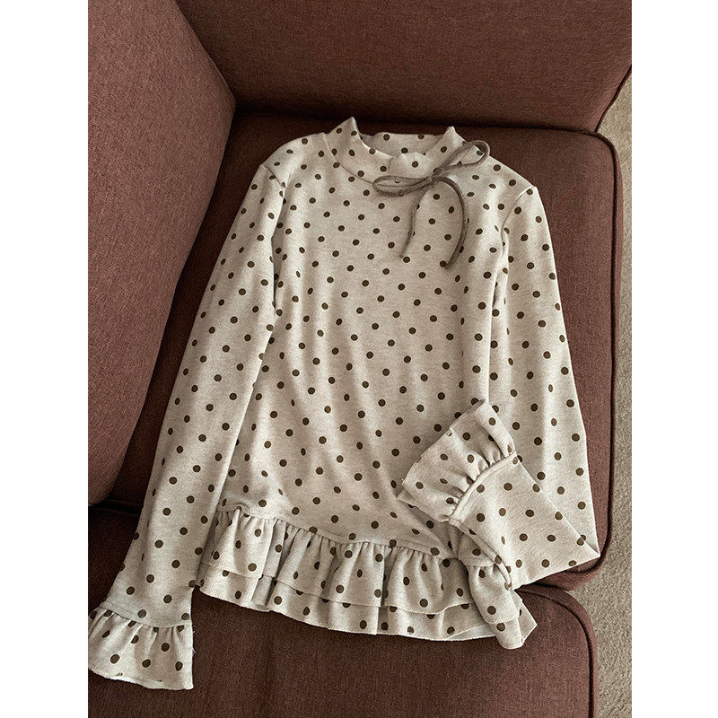 波点叠穿蝴蝶结花边长袖T恤女秋冬新款修身辣妹打底衫内搭上衣潮,女装/女士精品,大码内搭,淘宝优惠券,粉丝福利购,淘宝优惠卷