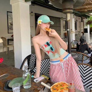 美式 设计感显瘦百搭抹胸打底上衣 辣妹字母印花吊带背心女2025夏季