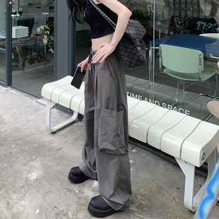 爵士跳舞jazz裤子美式hiphop速干工装裤女夏季薄款宽松白色阔腿裤