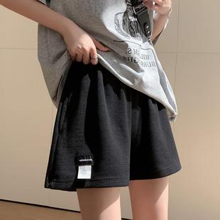 女美式 夏季 黑色短裤 三分运动裤 薄款 休闲显瘦贴标洋气阔腿外穿热裤