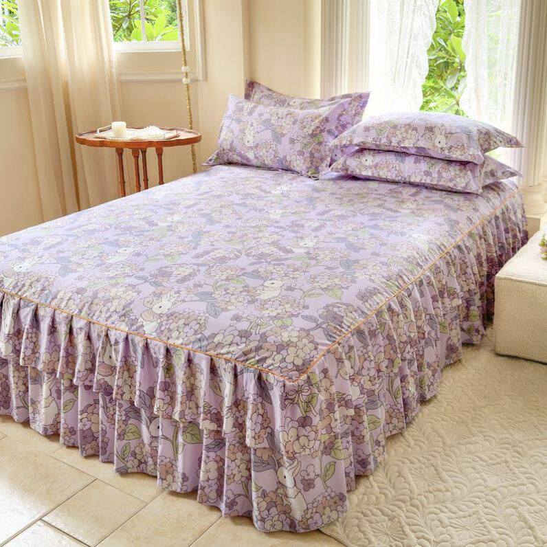 韩版卡通床裙款单件床罩席梦思防滑保护套双人床罩双边床裙三件套