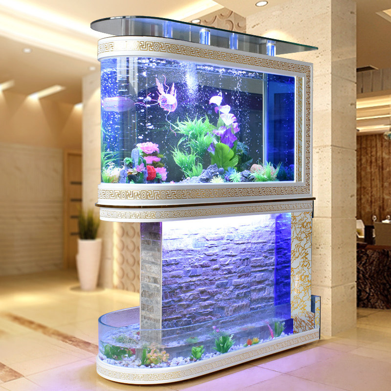 胜居子弹头鱼缸水族箱流水幕墙客厅生态玻璃山水草1.2/1.5米瀑布