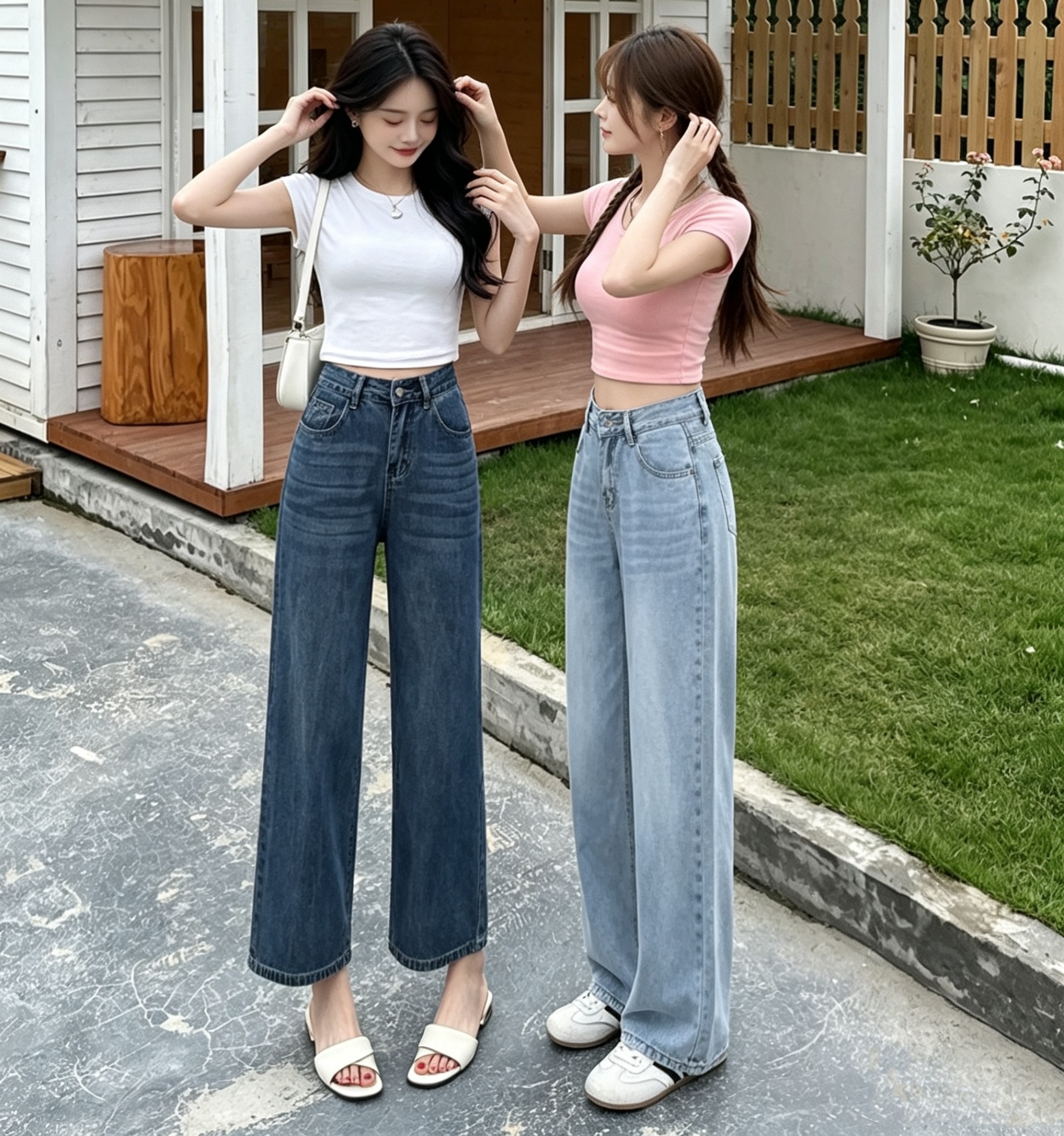 xxs码150小个子小码显高阔腿牛仔裤女夏高腰宽松直筒裤九分长裤