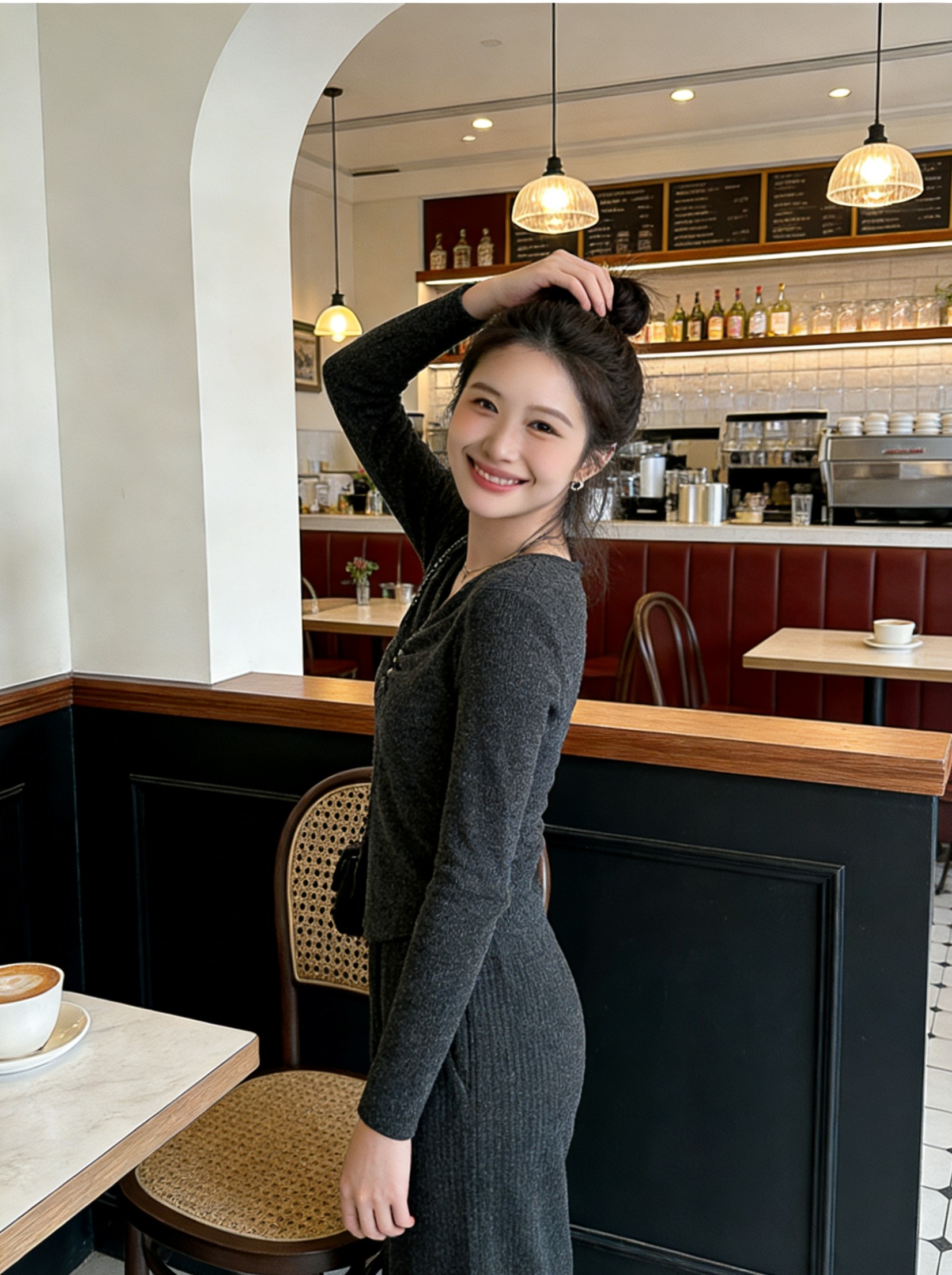 小慧小码女装XXS码小个子显高套装弹力修身针织衫+半身裙两件套