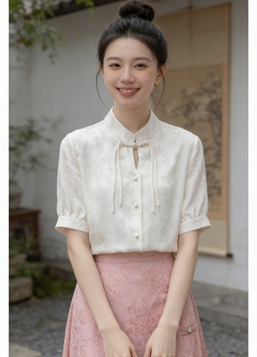 小慧小码女装XXS码小个子新中式气质显瘦立领盘扣夏国风衬衫女