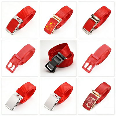 男款本命年红腰带帆布自动扣加长喜庆红皮带男士送长辈的编织裤带