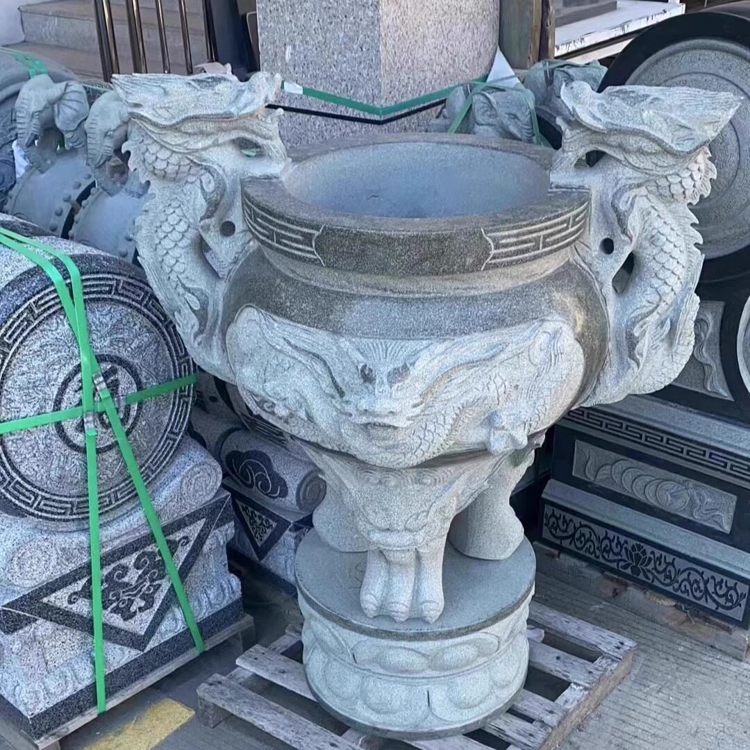天然青石古典浮雕大香炉复古寺庙祠堂传统镇宅惠安石雕龙麟石鼎炉