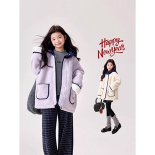 官方女童外套2025新款儿童超好看冬装女孩大童冬季加绒加厚毛毛衣