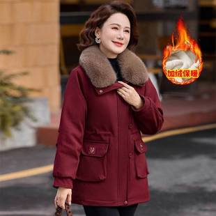 加绒保暖上衣洋气休闲百搭减龄 派克棉服外套中长款 官方妈妈装 冬款