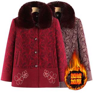 官方中老年人装毛领外套女奶奶保暖棉袄妈妈加绒加厚老人冬天衣服