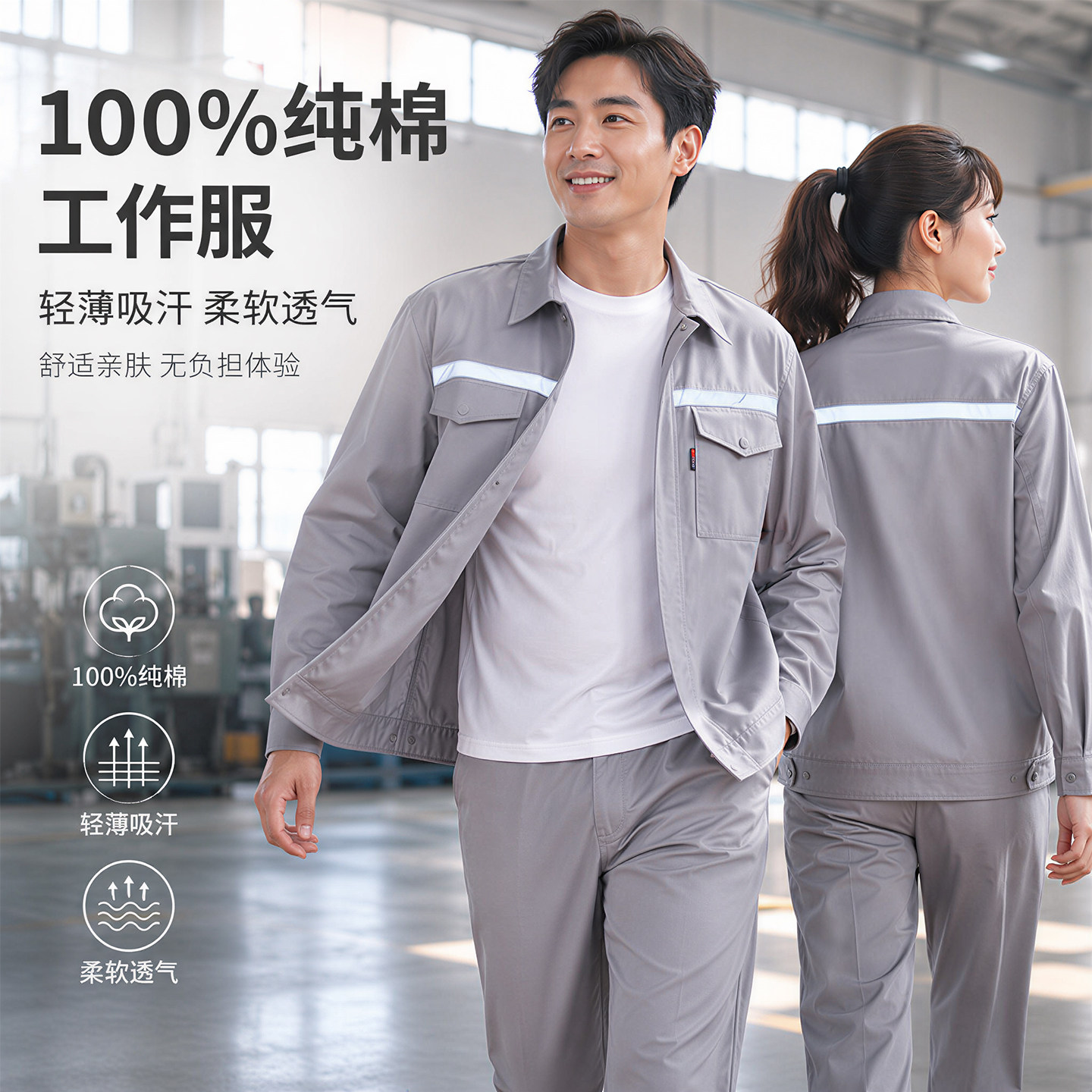超轻薄工作服纯棉布料耐磨耐脏透气速干夏季工厂车间散热男装衬衫
