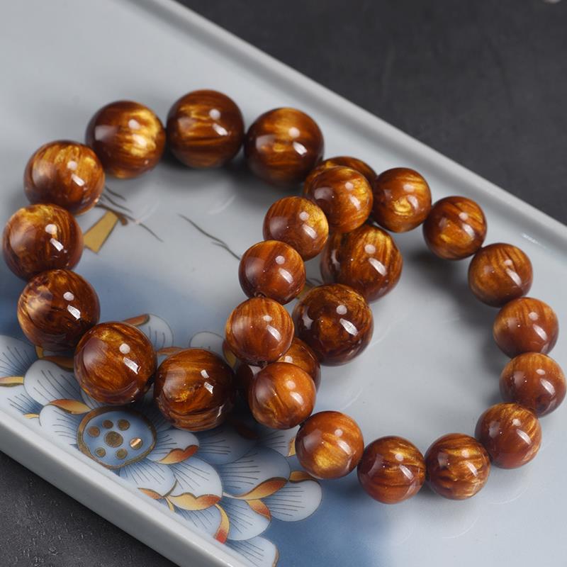 金丝顺纹海柳手串单圈手链男女款民族风佛珠念珠圆珠情侣饰品礼物