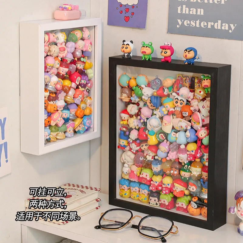 大容量萌粒收纳相框亚克力桌面透明展示盒泡泡玛特悬挂式置物架框