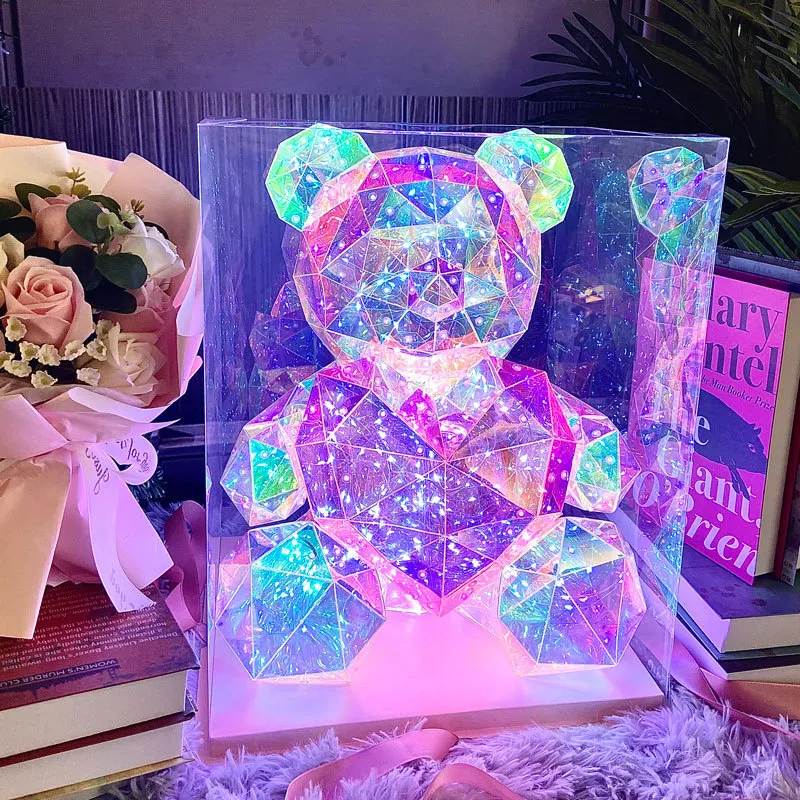 生日礼物女生送女友创意幻彩发光小熊女孩兔子520七夕情人节礼品