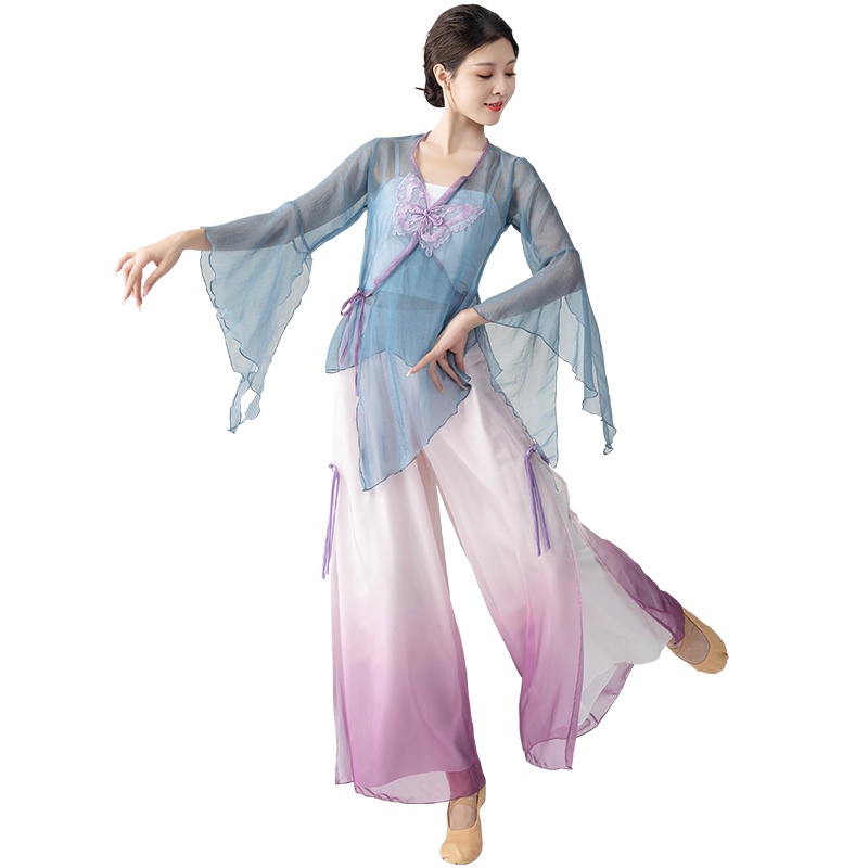 古典舞蹈服女飘逸身韵纱衣练功仙气外披蝴蝶上衣中国风表演出套装