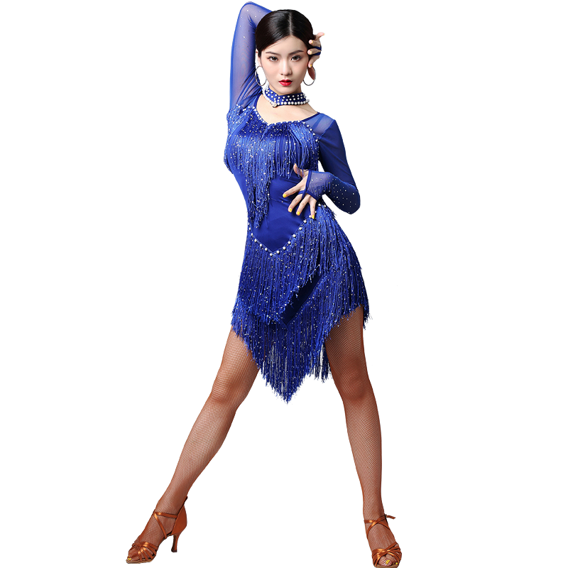 妹姿彩拉丁舞表演出服专业黑池比赛服装女2025新款性感流苏连衣裙