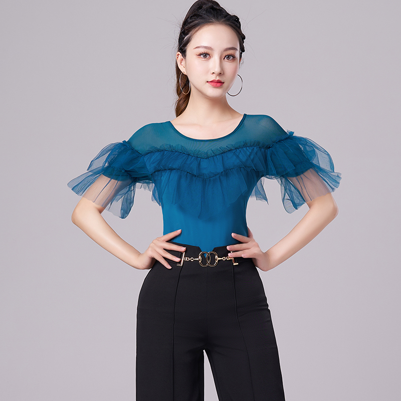 妹姿彩国标摩登舞蹈短袖上衣