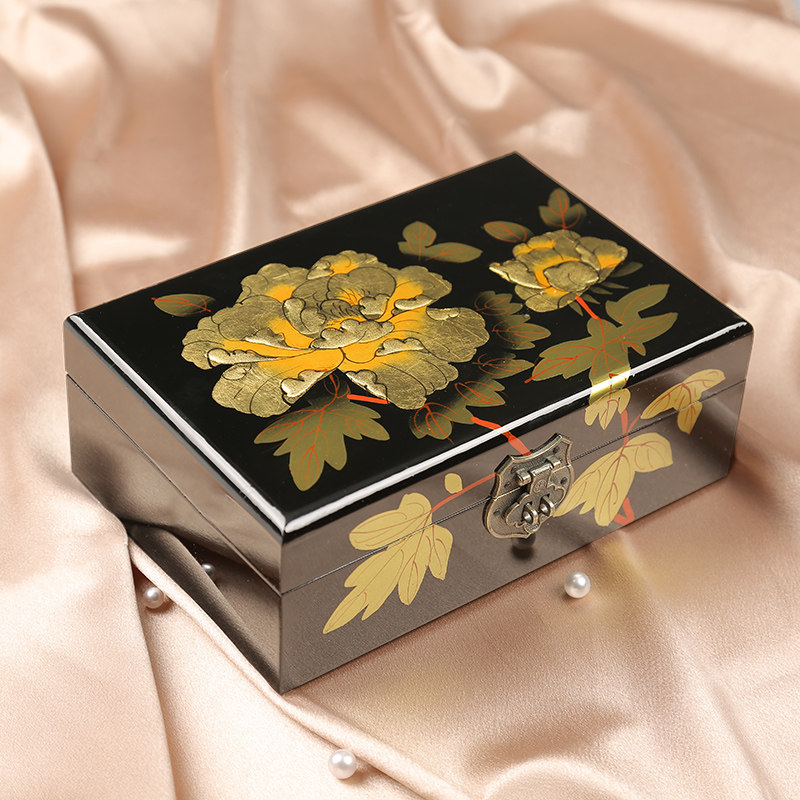 平漆推光漆器首饰盒中式高档精致首饰收纳盒装饰盒子推光漆首饰盒